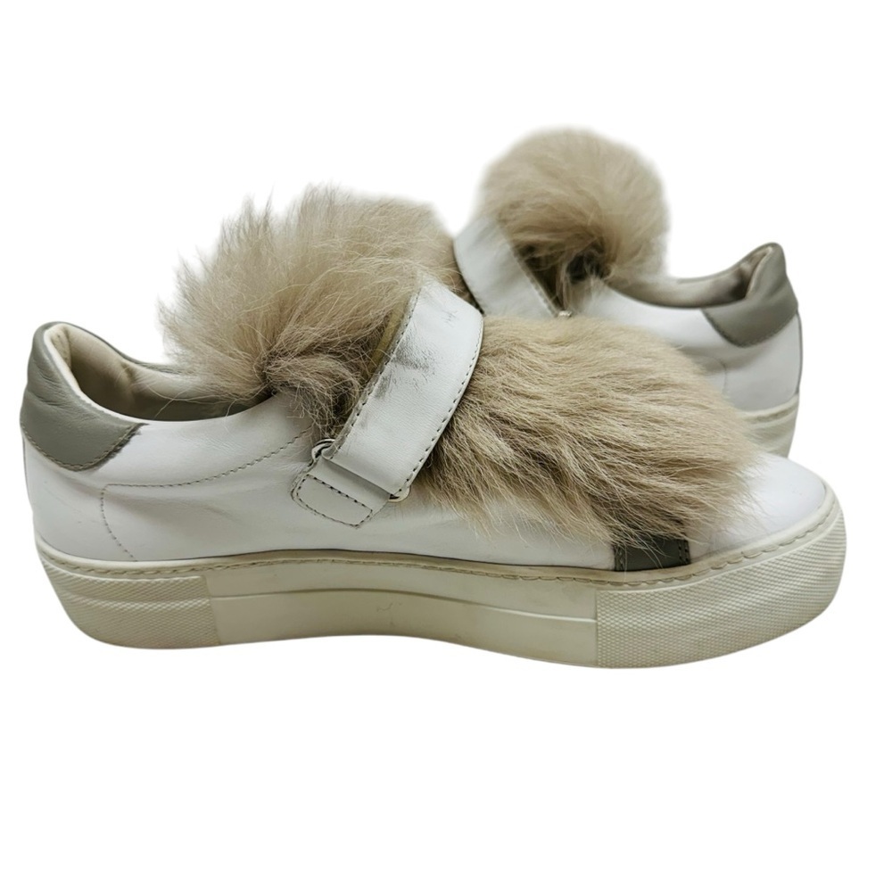 Moncler Victoire Sneakers Shoes women’s Size 7 Real Fur Trim Slip-On White - Picture 9 of 15